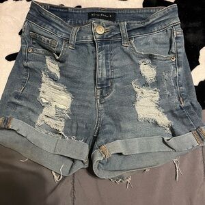 Aeropostale Blue Distressed Jean Shorts with Cuffed Hem